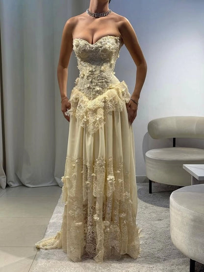 Aimishang Charming A Line Sleeveless Sweetheart Neck Long Formal Prom Dress With Lace Appliques