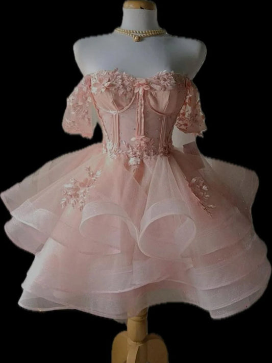 Aimishang Charming A Line Sweetheart Off Shoulder Short Formal Prom Dress Pretty Homecoming Dress with Appliques