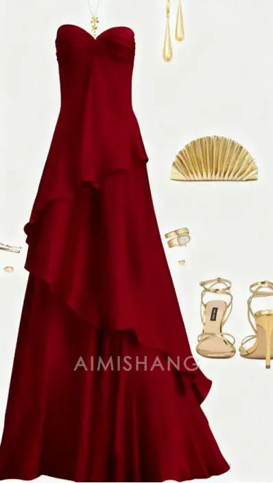 Aimishang Charming A Line Sweetheart Strapless Sleeveless Long Formal Prom Dress Elegant Party Evening Gown Pretty Wedding Guest Dress No With Accessories