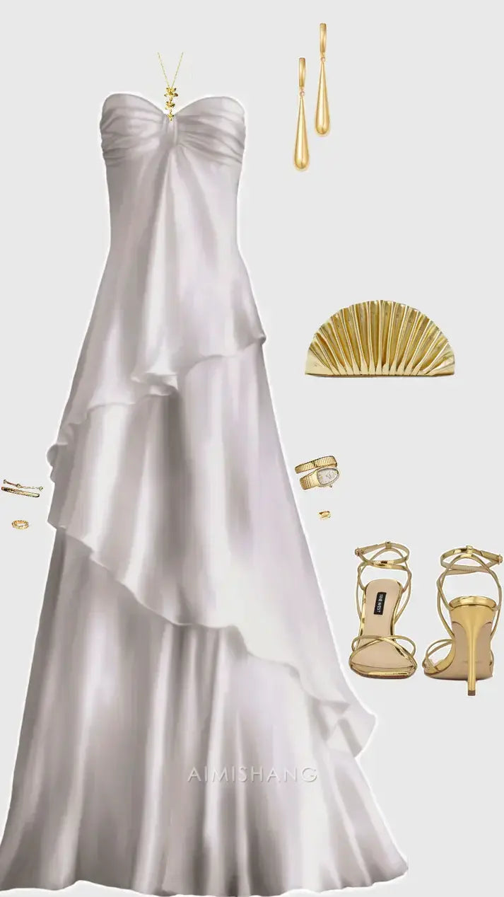 Aimishang Charming A Line Sweetheart Strapless Sleeveless Long Formal Prom Dress Elegant Party Evening Gown Pretty Wedding Guest Dress No With Accessories