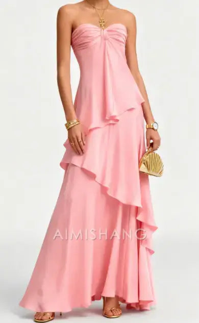 Aimishang Charming A Line Sweetheart Strapless Sleeveless Long Formal Prom Dress Elegant Party Evening Gown Pretty Wedding Guest Dress No With Accessories