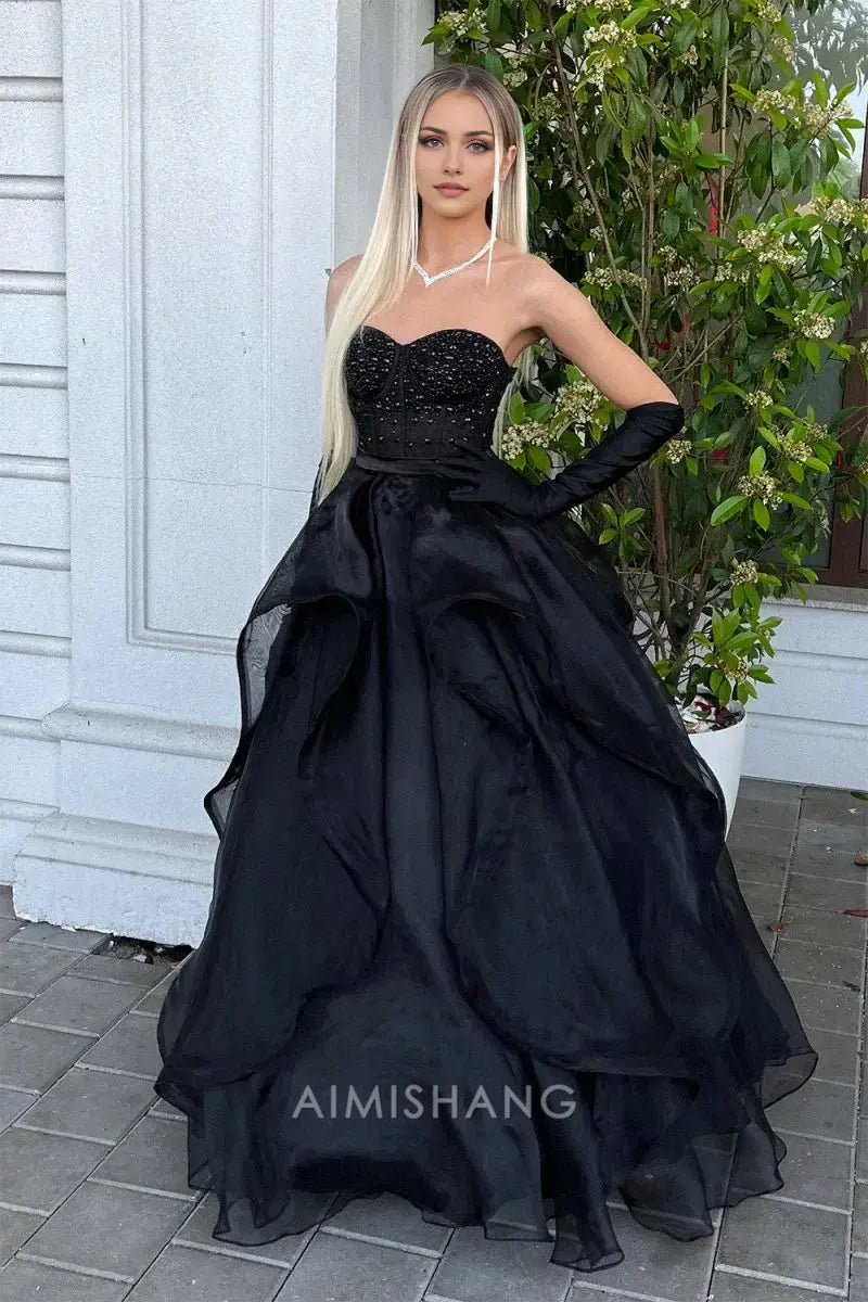 Aimishang Charming Sweetheart Strapless Sleeveless Long Formal Prom Dress Sexy Evening Gowns Gorgeous Birthday Party Dress No With Gloves
