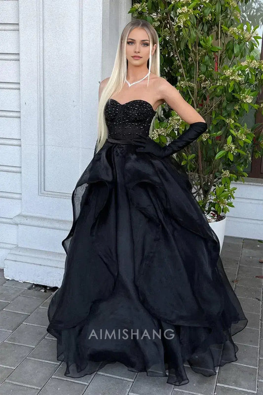 Aimishang Charming Sweetheart Strapless Sleeveless Long Formal Prom Dress Sexy Evening Gowns Gorgeous Birthday Party Dress No With Gloves