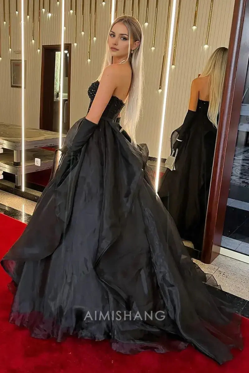 Aimishang Charming Sweetheart Strapless Sleeveless Long Formal Prom Dress Sexy Evening Gowns Gorgeous Birthday Party Dress No With Gloves