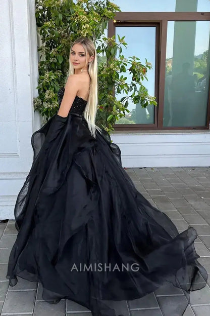 Aimishang Charming Sweetheart Strapless Sleeveless Long Formal Prom Dress Sexy Evening Gowns Gorgeous Birthday Party Dress No With Gloves
