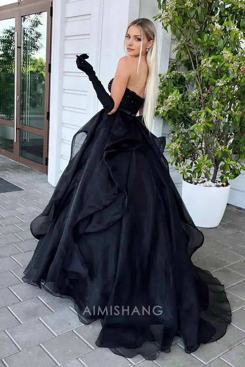 Aimishang Charming Sweetheart Strapless Sleeveless Long Formal Prom Dress Sexy Evening Gowns Gorgeous Birthday Party Dress No With Gloves