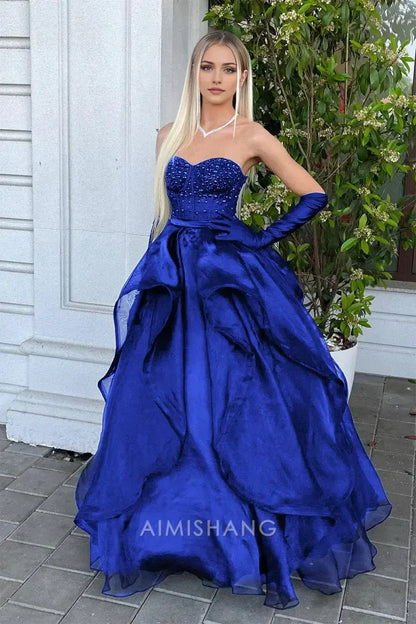 Aimishang Charming Sweetheart Strapless Sleeveless Long Formal Prom Dress Sexy Evening Gowns Gorgeous Birthday Party Dress No With Gloves