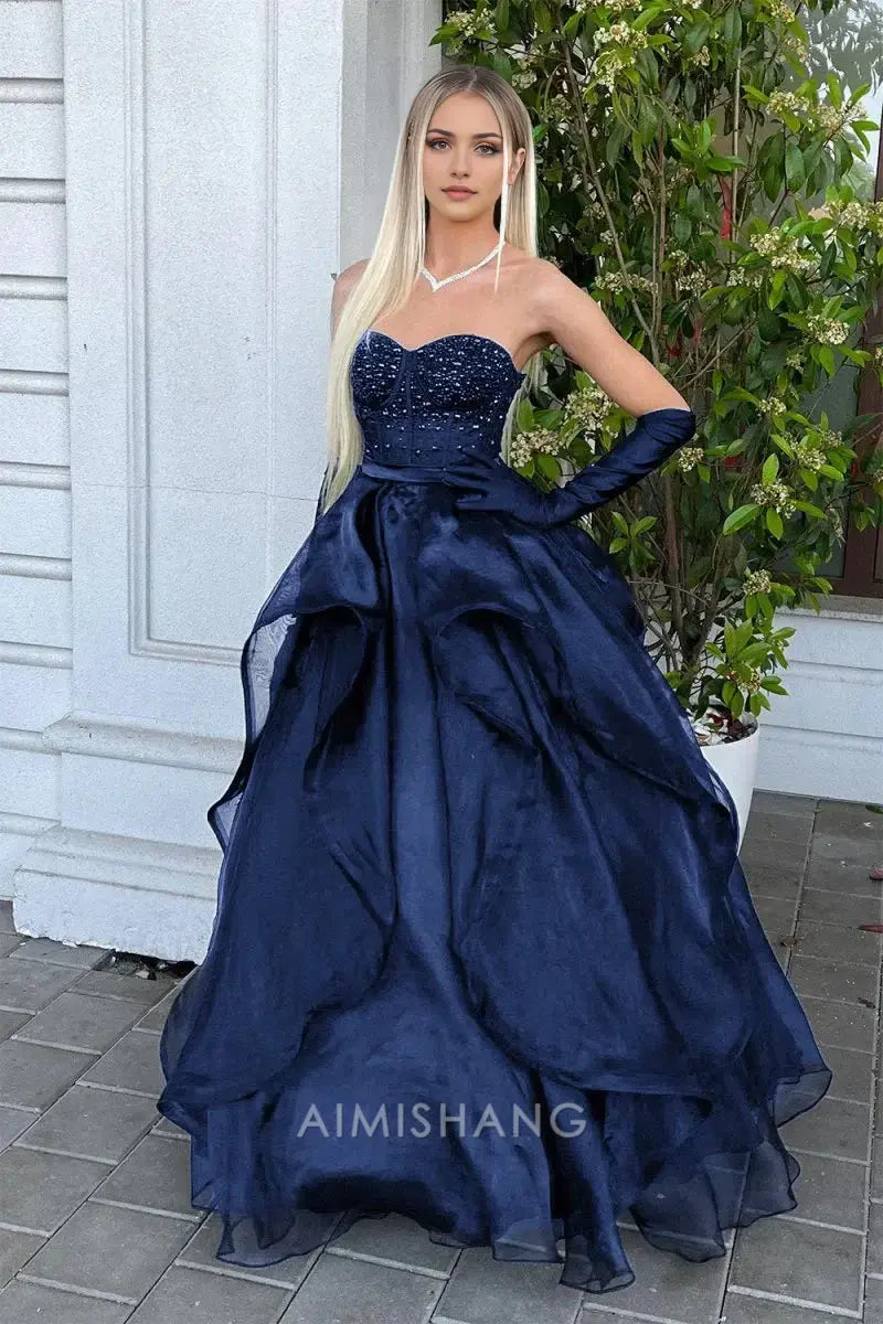 Aimishang Charming Sweetheart Strapless Sleeveless Long Formal Prom Dress Sexy Evening Gowns Gorgeous Birthday Party Dress No With Gloves