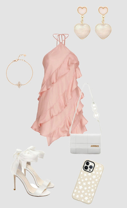 Aimishang Charming A line Halter Sleeveless Ruffle Short Homecoming Dress Summer Graduation Party Dress