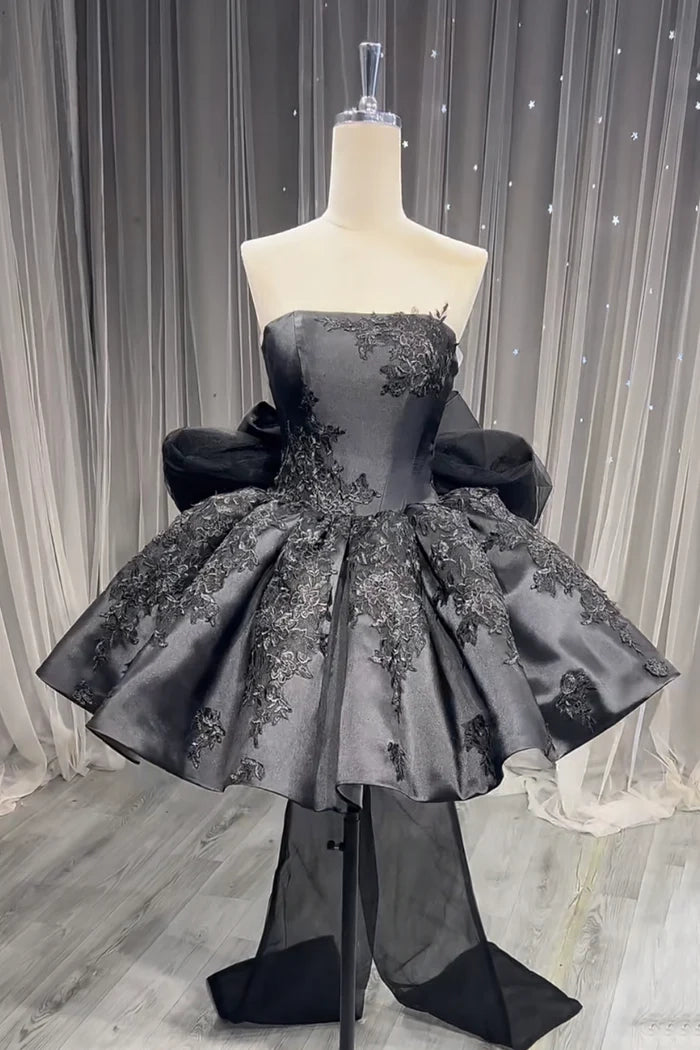 Aimishang Charming Black A Line Strapless Short Party Prom Dress Chic Graduation Homecoming Dress with Appliques
