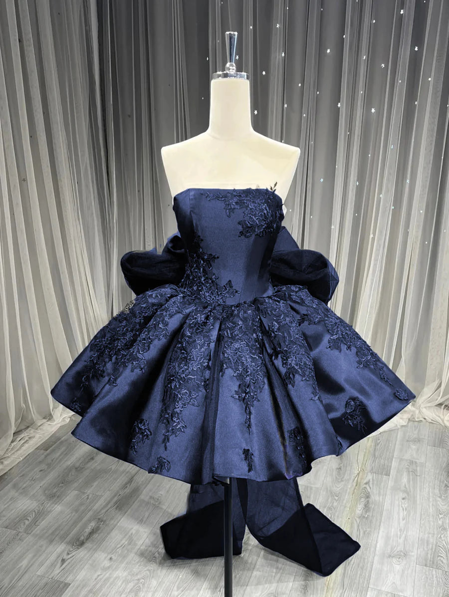 Aimishang Charming Blue A Line Strapless Short Party Prom Dress Chic Graduation Homecoming Dress with Appliques