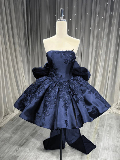 Aimishang Charming Blue A Line Strapless Short Party Prom Dress Chic Graduation Homecoming Dress with Appliques