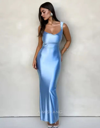 Aimishang Charming Bodycon Sleeveless Long Formal Prom Dress Elegant Satin Backless Evening Party Dress Fashion Summer Dress