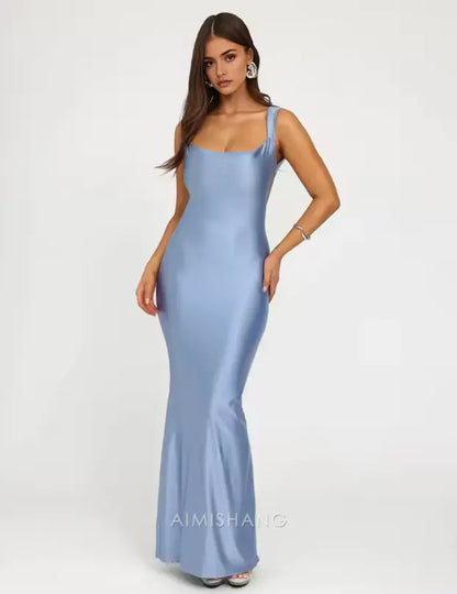 Aimishang Charming Bodycon Sleeveless Long Formal Prom Dress Elegant Satin Backless Evening Party Dress Fashion Summer Dress