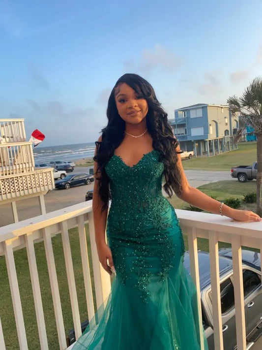 Aimishang Charming Formal Women's Dresses Mermaid Tulle Long Prom Dress with Appliques Evening Gown