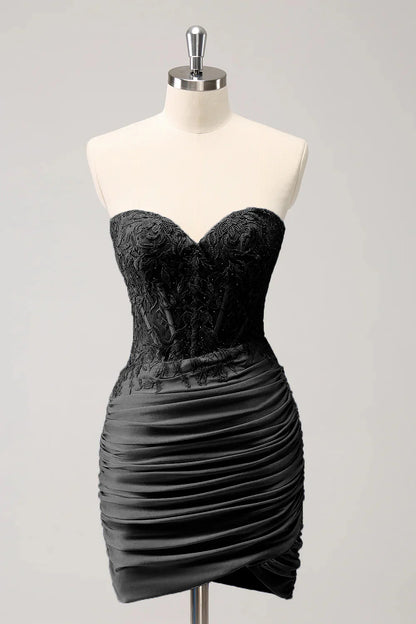 Aimishang Charming Homecoming Dress Tight Sweetheart Pleated Short Prom Dress with Appliques