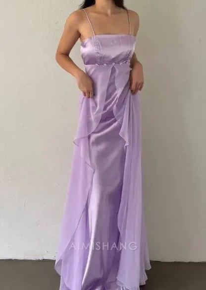Aimishang Charming Light Purple Spaghetti Straps Sleeveless Long Prom Dress Elegant Party Dress Vintage Evening Dress