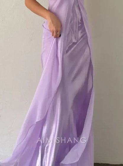 Aimishang Charming Light Purple Spaghetti Straps Sleeveless Long Prom Dress Elegant Party Dress Vintage Evening Dress