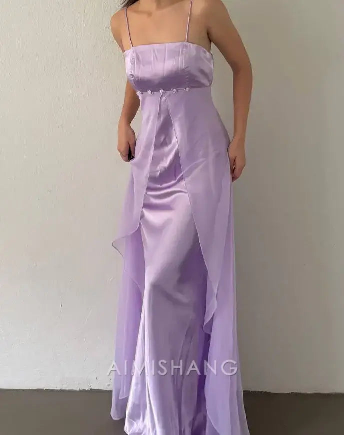 Aimishang Charming Light Purple Spaghetti Straps Sleeveless Long Prom Dress Elegant Party Dress Vintage Evening Dress