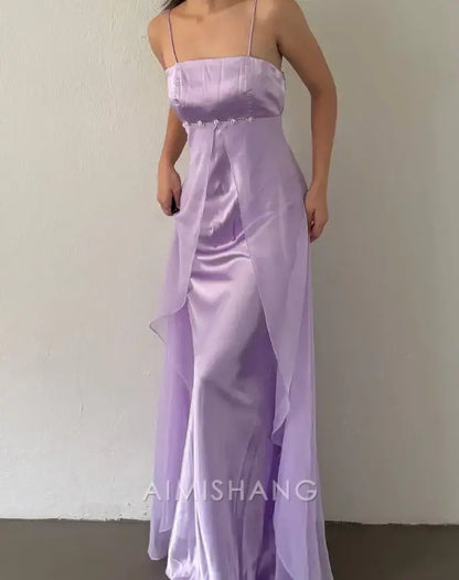 Aimishang Charming Light Purple Spaghetti Straps Sleeveless Long Prom Dress Elegant Party Dress Vintage Evening Dress