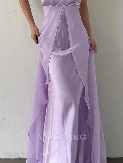 Aimishang Charming Light Purple Spaghetti Straps Sleeveless Long Prom Dress Elegant Party Dress Vintage Evening Dress