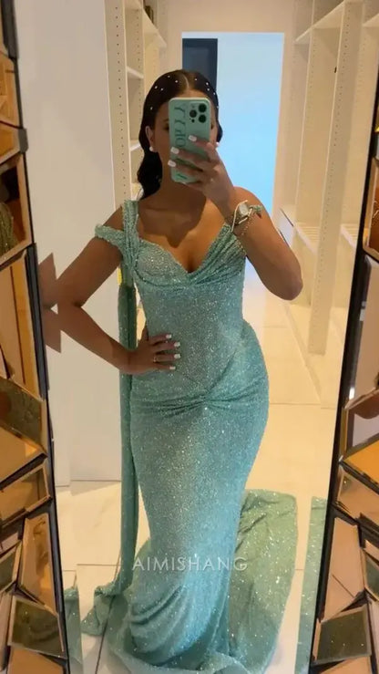 Aimishang Charming Mermaid Sequin Long Formal Prom Dress Shiny Party Dress Sexy Evening Gown