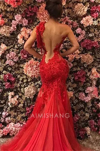 Aimishang Charming Mermaid Sleeveless Long Formal Prom Dress Sexy Evening Party Dress with Appliques