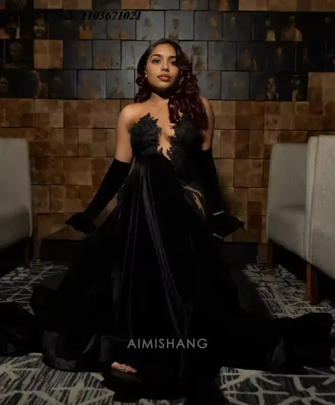 Aimishang Mermaid Black Sleeveless Long Formal Prom Dress with Appliques Sexy Party Evening Gowns Charming Graduation Dress No With Gloves
