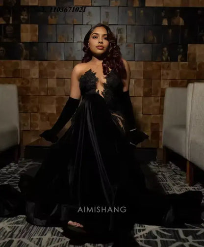 Aimishang Mermaid Black Sleeveless Long Formal Prom Dress with Appliques Sexy Party Evening Gowns Charming Graduation Dress No With Gloves