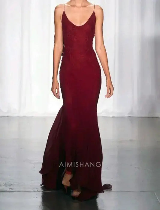 Aimishang Charming Mermaid Spaghetti Straps Sleeveless Long Formal Prom Dress Sexy Evening Party Dress