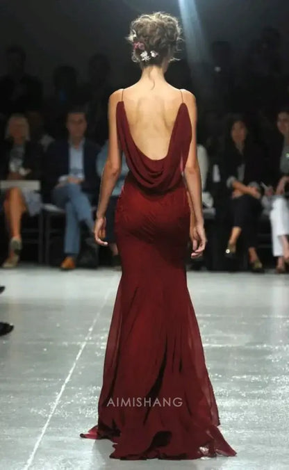 Aimishang Charming Mermaid Spaghetti Straps Sleeveless Long Formal Prom Dress Sexy Evening Party Dress