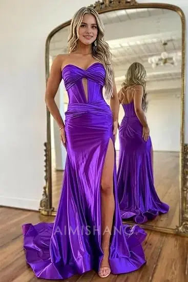 Aimishang Charming Mermaid Sweetheart Strapless Long Prom Dress Elegant Evening Party Dress With Slit