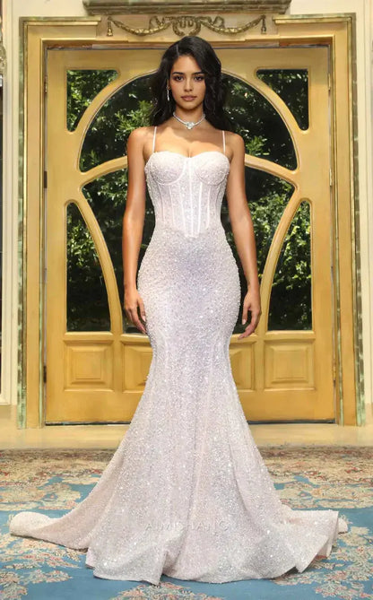 Aimishang Charming Mermaid Sweetheart Spaghetti Straps Sleeveless Party Evening Gowns Elegant Formal Prom Dress Sparkly Long Graduation Dress