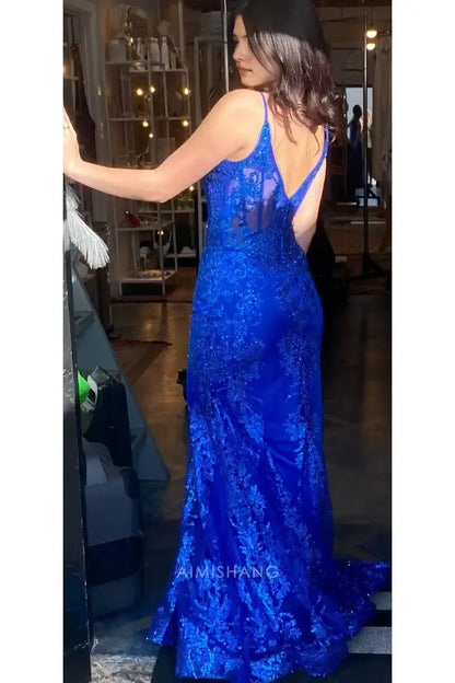 Aimishang Charming Mermaid V-neck Sleeveless Long Formal Prom Dress Gorgeous Evening Party Dress Sexy Graduation Dress