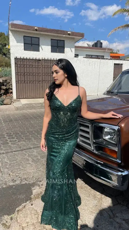 Aimishang Charming Mermaid V-neck Sleeveless Long Formal Prom Dress Sexy Graduation Dress Gorgeous Evening Party Dress