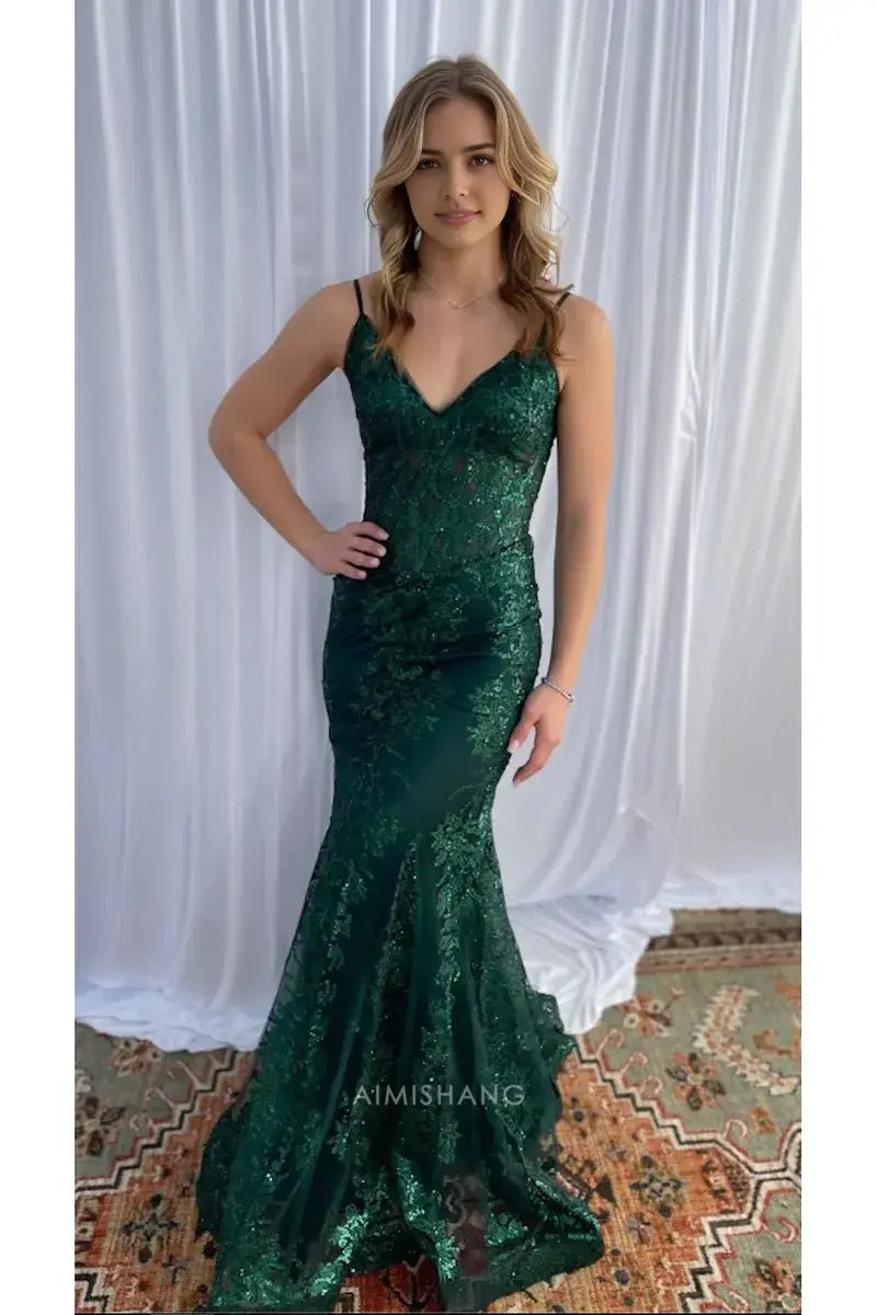 Aimishang Charming Mermaid V-neck Sleeveless Long Formal Prom Dress Sexy Graduation Dress Gorgeous Evening Party Dress