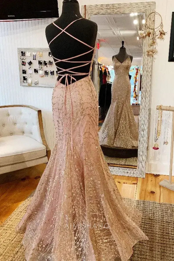 Aimishang Green Charming Mermaid V-neck Sleeveless Long Formal Prom Dress Stunning Evening Party Dress Sexy Graduation Dress