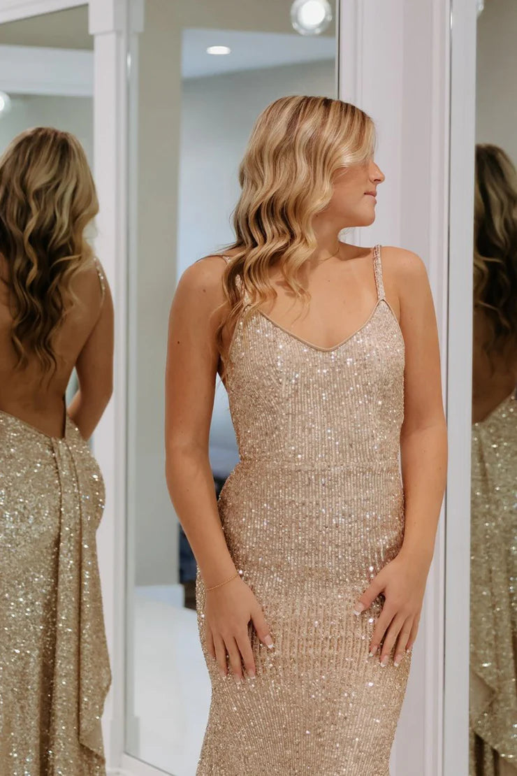 Aimishang Charming Mermaid V Neck Sequins Evening Gown Fashion Birthday Party Dress Sparkly Long Prom Dress