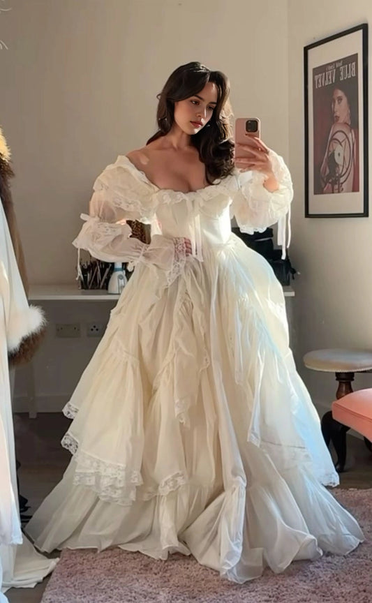 Aimishang Charming Off Shoulder A Line Long Sleeves Formal Prom Dress Romantic Wedding Dress