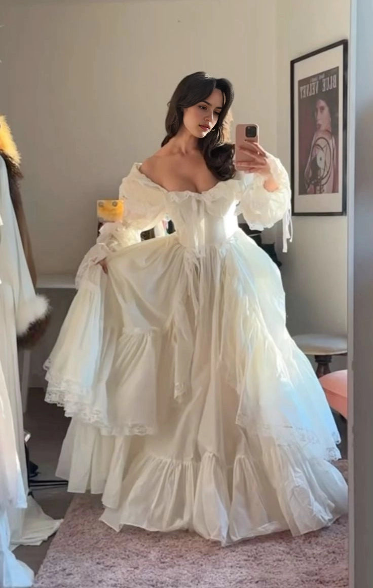 Aimishang Charming Off Shoulder A Line Long Sleeves Formal Prom Dress Romantic Wedding Dress