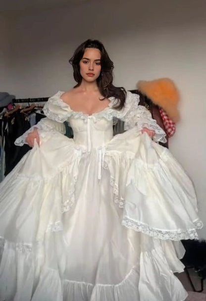 Aimishang Charming Off Shoulder A Line Long Sleeves Formal Prom Dress Romantic Wedding Dress