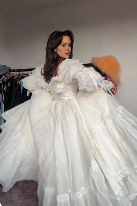 Aimishang Charming Off Shoulder A Line Long Sleeves Formal Prom Dress Romantic Wedding Dress