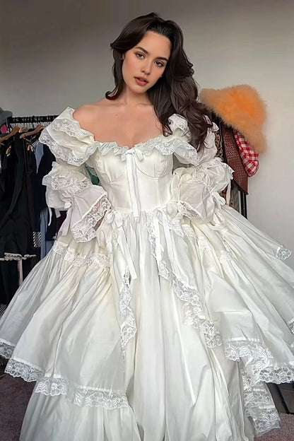 Aimishang Charming Off Shoulder A Line Long Sleeves Formal Prom Dress Romantic Wedding Dress