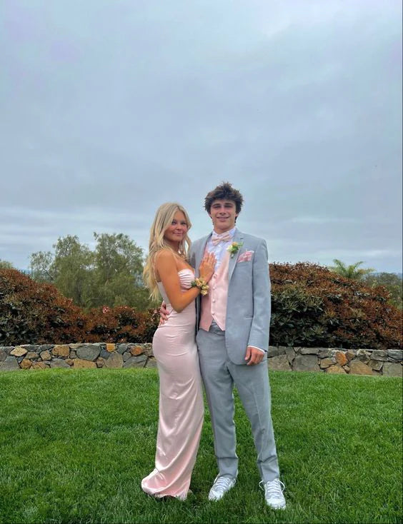 Aimishang Charming Pink Sheath Sweetheart Straps Satin Long Formal Prom Dress With Slit Simple Party Evening Gown Pretty Graduation Dress