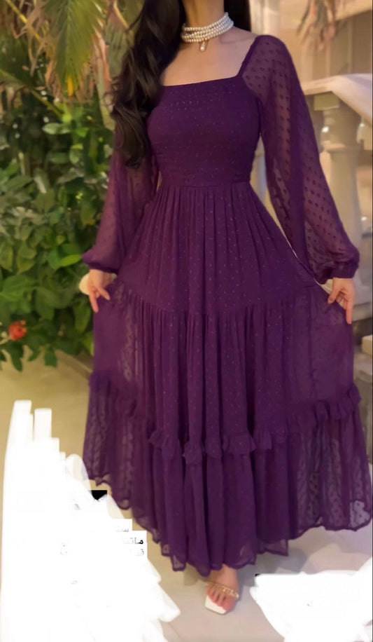 Aimishang Charming Purple Square Neck A Line Long Sleeves Party Evening Gown Elegant Wedding Guest Dress