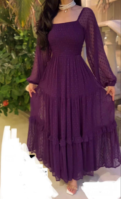Aimishang Charming Purple Square Neck A Line Long Sleeves Party Evening Gown Elegant Wedding Guest Dress