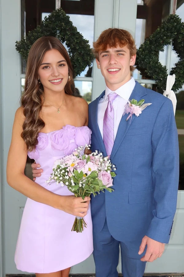 Aimishang Charming Purple Strapless Sleeveless Short Party Homecoming Dress with 3D Floral