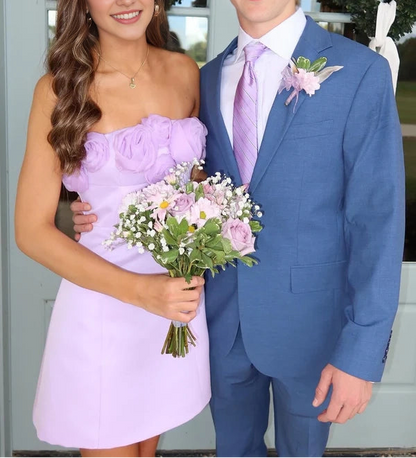 Aimishang Charming Purple Strapless Sleeveless Short Party Homecoming Dress with 3D Floral