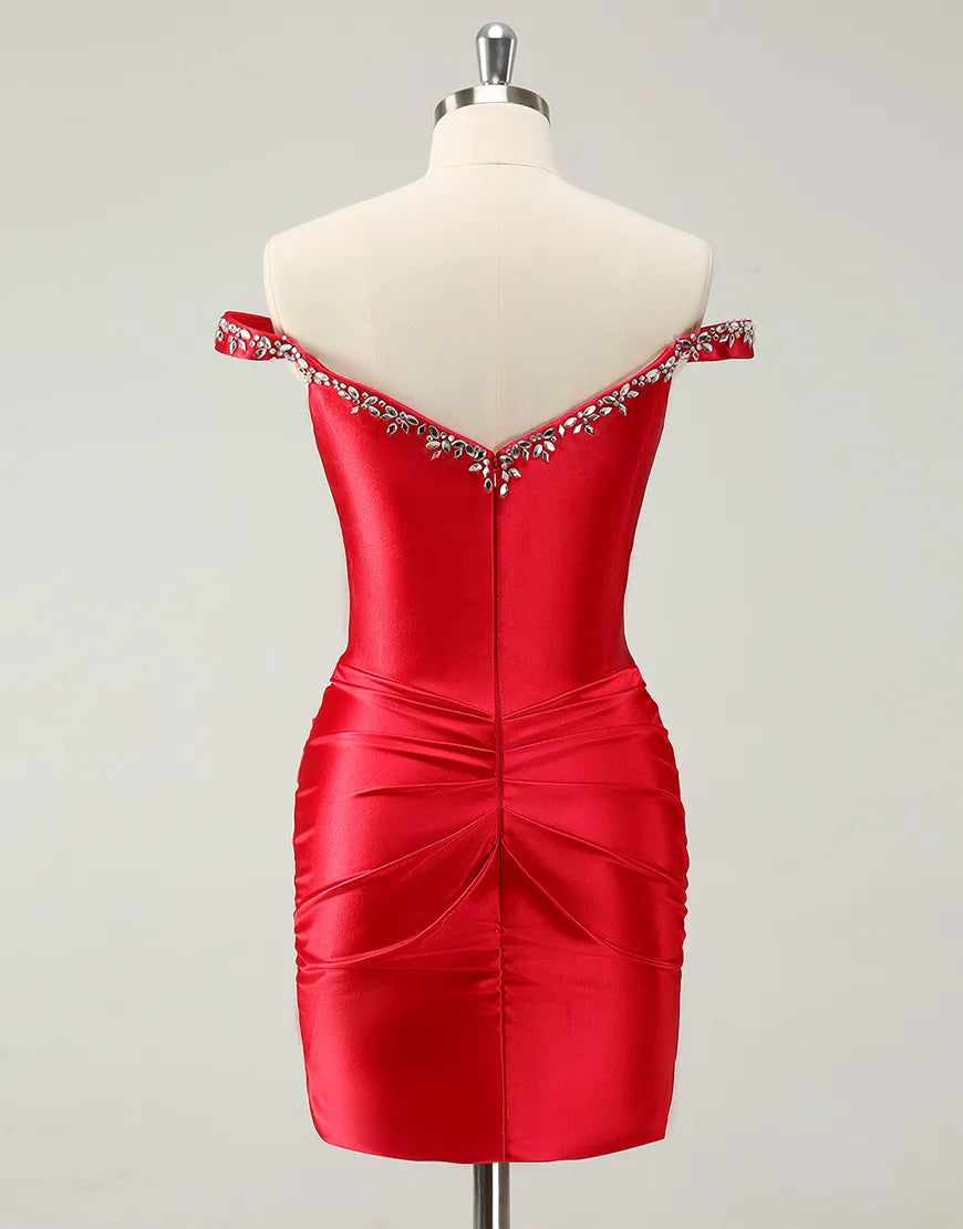 Aimishang Charming Sheath Homecoming Dress Off-the-Shoulder Beaded Graduation Dress Chic Birthday Party Dress