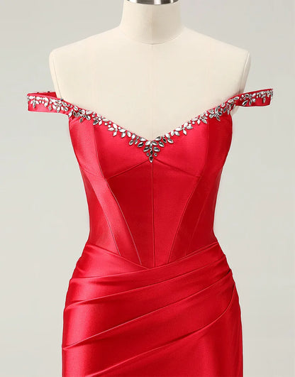 Aimishang Charming Sheath Homecoming Dress Off-the-Shoulder Beaded Graduation Dress Chic Birthday Party Dress